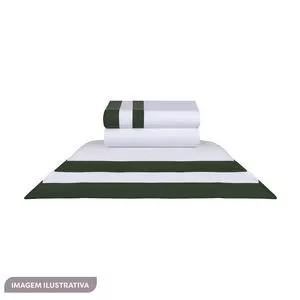 Jogo De Cama Double King Size<BR>- Branco & Verde Militar<BR>- 4Pçs<BR>- 200 Fios<BR>- Naturalle