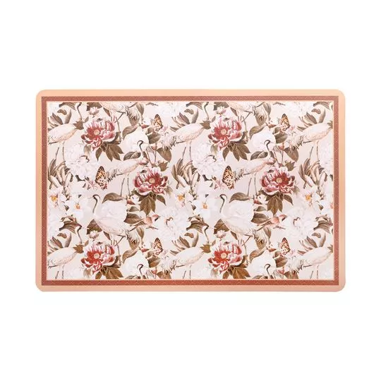 Lugar Americano Floral- Off White & Vermelho- 28,5x43,5cm- Lyor