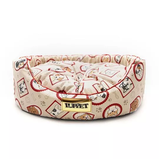 Cama Redonda Cachorros- Marrom Claro & Bordô- 17x58x45cm- Luppet