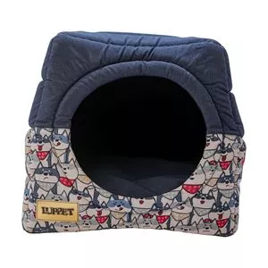 Iglu 2x1 Impermeável Cachorrinhos<BR>- Azul Marinho & Off White<BR>- 45x60x55cm<BR>- Luppet