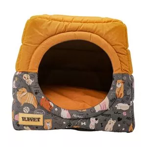 Iglu 2x1 Impermeável Cachorrinhos<BR>- Amarelo Escuro & Cinza<BR>- 45x60x55cm<BR>- Luppet