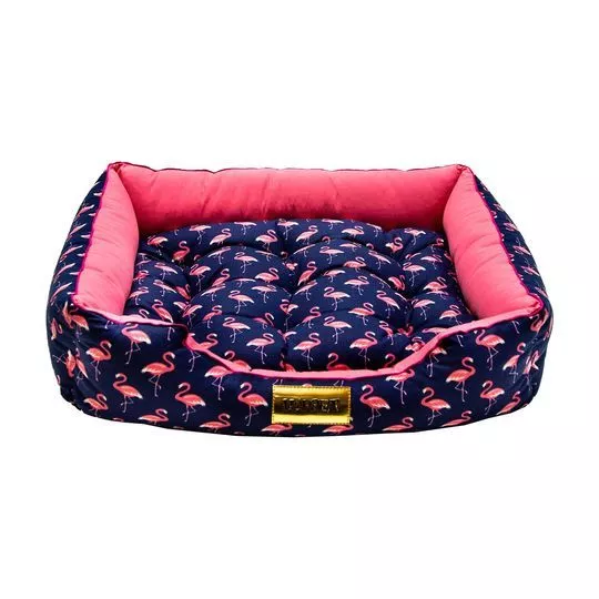 Cama Retangular Flamingos- Azul Marinho & Rosa- 17x70x60cm- Luppet