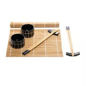 Jogo Para Sushi Naka<BR>- Bege & Preto<BR>- 8Pçs<BR>- Wolff