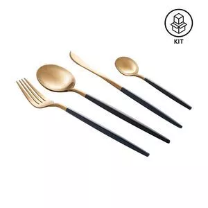 Faqueiro Kyoto<BR>- Inox & Dourado<BR>- 24Pçs<BR>- Wolff