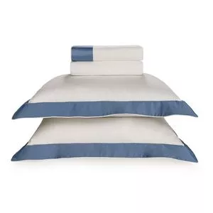 Jogo De Cama Savona Casal<BR>- Branco & Azul<BR>- 4Pçs<BR>- Trussardi