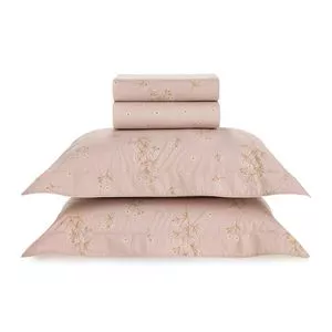 Jogo De Cama Fiorella Casal<BR>- Rosa & Branco<BR>- 4Pçs