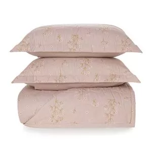 Conjunto De Colcha Fiorella Floral Casal<BR>- Rosa Claro & Branco<BR>- 3Pçs