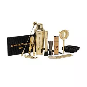 Kit Home Bar Gipsy Johnnie Walker Gold Label<br /> - Inox & Dourado<br /> - 18Pçs