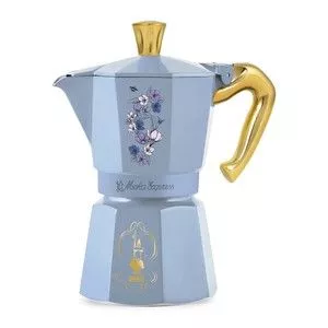 Cafeteira Moka Express Bridgerton<BR>- Azul Claro & Dourada<BR>- 270ml<BR>- Bialetti