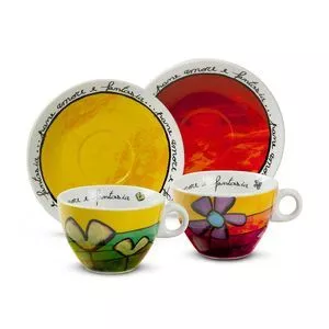 Jogo De Xícaras Para Cappuccino<BR>- Amarelo & Vermelho<BR>- 2Pçs<BR>- 250ml<BR>- Bialetti