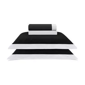 Jogo De Cama Refinatta Plus Queen Size<BR>- Preto & Branco<BR>- 4Pçs<BR>- 230 Fios