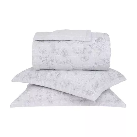 Conjunto De Colcha Naturale Casal- Branco & Cinza- 3Pçs- 180 Fios