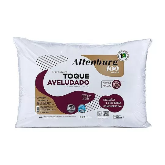 Travesseiro Toque Aveludado Especial 100 Anos Edição Limitada - Branco - 68x48cm - Altenburg