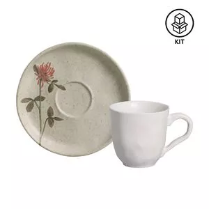 Jogo De Xícaras Para Café Com Pires Bio Stoneware Campestre<BR>- Off White & Verde Militar<BR>- 6Pçs<BR>- 120ml<BR>- Porto Brasil