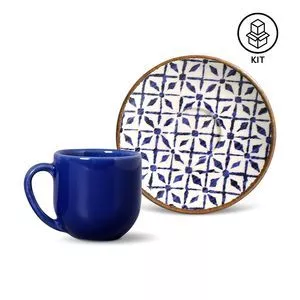 Jogo De Xícaras Para Café Coup<BR>- Off White & Azul Escuro<BR>- 6Pçs<BR>- 112ml<BR>- Porto Brasil