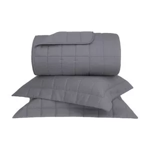 Conjunto De Colcha Damask Stripes King Size<BR>- Cinza Escuro<BR>- 3Pçs<BR>- 300 Fios<BR>- Buddemeyer