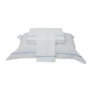 Jogo De Cama Hotel Com Bordado King Size<BR>- Branco & Azul<BR>- 4Pçs<BR>- 200 Fios