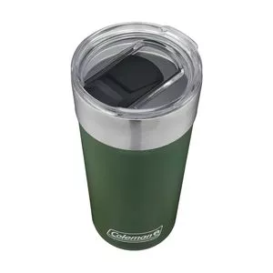 Copo Térmico Com Tampa<BR>- Inox & Verde<BR>- 600ml<BR>- Coleman