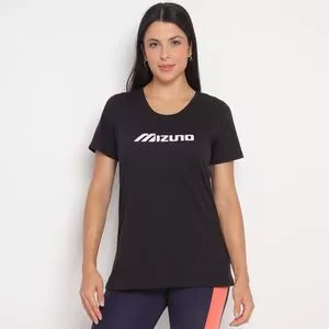 Camiseta Mizuno®<BR>- Preta & Branca