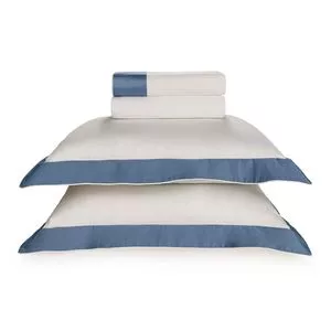 Jogo De Cama Savona King Size<BR>- Branco & Azul<BR>- 4Pçs<BR>- 300 Fios<BR>- Trussardi