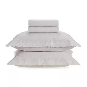 Jogo De Cama Sentiero King Size<BR>- Branco<BR>- 4Pçs<BR>- Trussardi