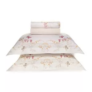 Jogo De Cama Primaverili Em Fio Egípcio King Size<BR>- Branco<BR>- 4Pçs<BR>- Trussardi