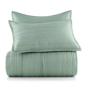 Conjunto De Colcha Xadrez King Size<BR>- Verde Escuro & Off White<BR>- 3Pçs