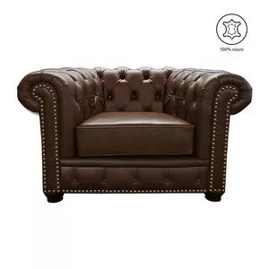 Sofá Chesterfield Em Couro 1 Lugar<BR>- Marrom<BR>- 80x125x95cm<BR>- Mempra