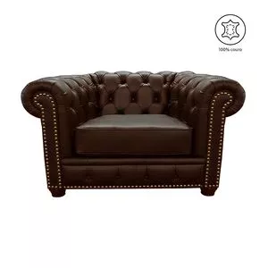 Sofá Chesterfield Em Couro 1 Lugar<BR>- Marrom Escuro<BR>- 80x125x95cm<BR>- Mempra