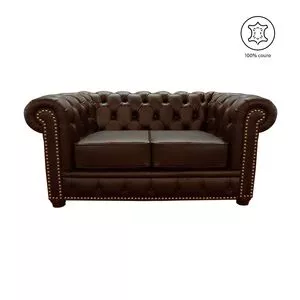 Sofá Chesterfield Em Couro 2 Lugares<BR>- Marrom Escuro<BR>- 80x180x95cm<BR>- Mempra