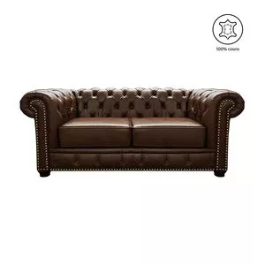 Sofá Chesterfild Em Couro 2 Lugares<BR>- Marrom<BR>- 80x180x95cm<BR>- Mempra