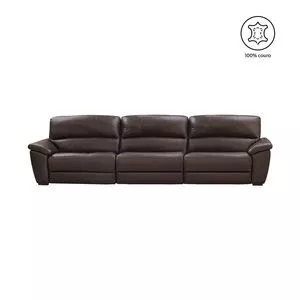 Sofá Macan Em Couro 3 Lugares Reclinável & Retrátil<BR>- Preto Iguana<BR>- 100x326x154cm<BR>- Mempra