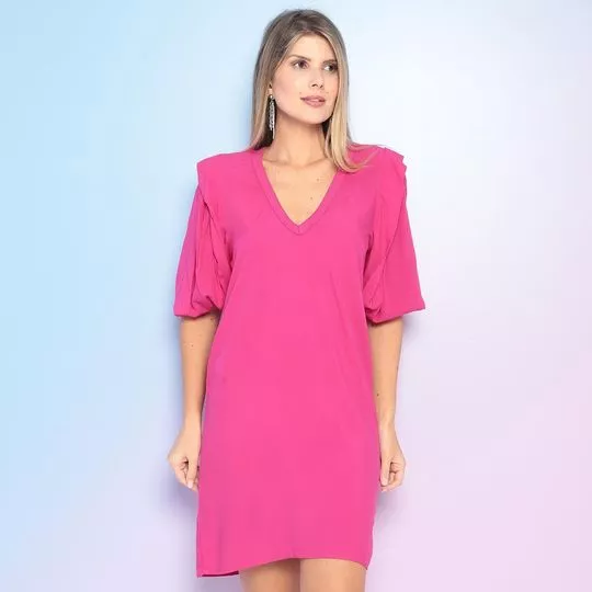 Vestido Curto Com Franzidos- Pink- Forum