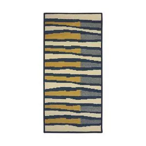 Tapete Labella Geométrico<BR>- Amarelo Escuro & Azul Marinho<BR>- 100x50cm<BR>- Tapete São Carlos