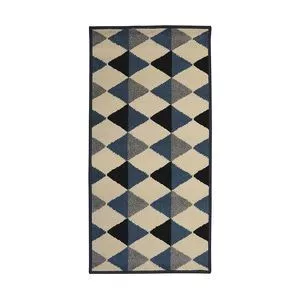 Tapete Labella<BR>- Bege & Azul Escuro<BR>- 100x50cm<BR>- Tapete São Carlos