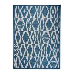 Tapete Aurora Geométrico<BR>- Azul Escuro & Off White<BR>- 120x66cm<BR>- Edantex