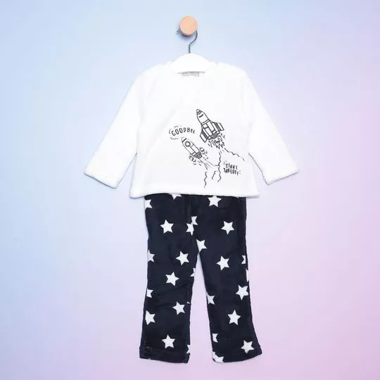 Pijama Infantil Foguetes- Branco & Azul Escuro- Hering Kids