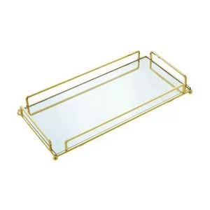 Bandeja Com Alça<BR>- Espelhada & Dourada<BR>- 4x34x16cm<BR>- Wolff