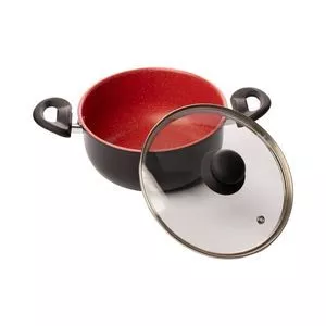 Panela Para Indução Com Revestimento Cerâmico<BR>- Preta & Vermelha<BR>- Ø18cm<BR>- Lyor