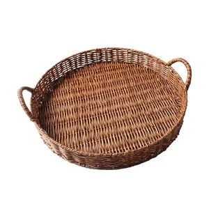 Bandeja Com Alças Rattan<BR>- Bege<BR>- Ø38cm<BR>- Lyor