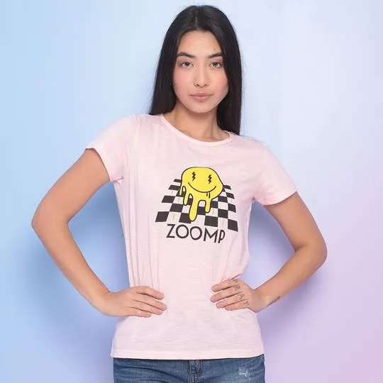 Camiseta Com Recortes- Rosa Claro & Preta