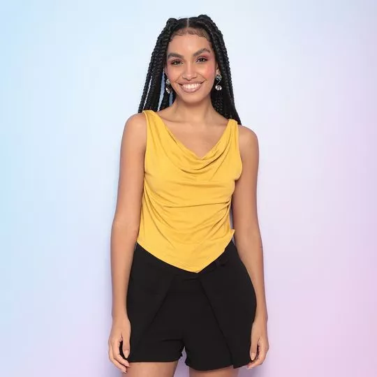 Blusa Com Recortes- Amarelo Escuro