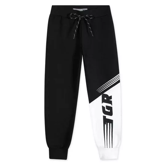 Calça Jogger Com Recortes- Preta & Branca