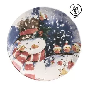 Jogo De Pratos Rasos Coup Snowman<BR>- Azul & Branco<BR>- 6Pçs<BR>- Porto Brasil