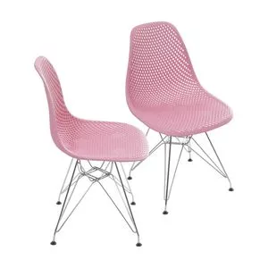 Jogo De Cadeiras Design<BR>- Rosa & Prateado<BR>- 2Pçs<BR>- Or Design