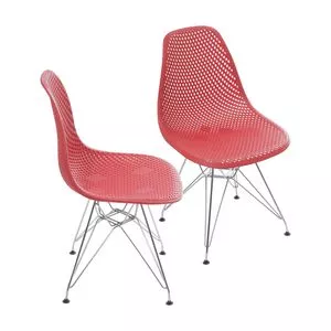 Jogo De Cadeiras Design<BR>- Vermelho & Prateado<BR>- 2Pçs<BR>- Or Design