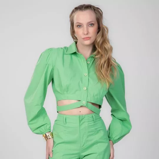 Camisa Cropped Com Recortes- Verde