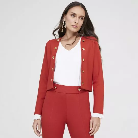 Cardigan Cropped Com Botões- Vermelho