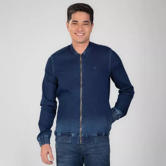 Jaqueta Jeans Com Zíper- Azul Escuro