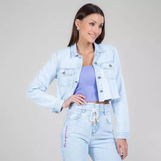 Jaqueta Jeans Cropped- Azul Claro